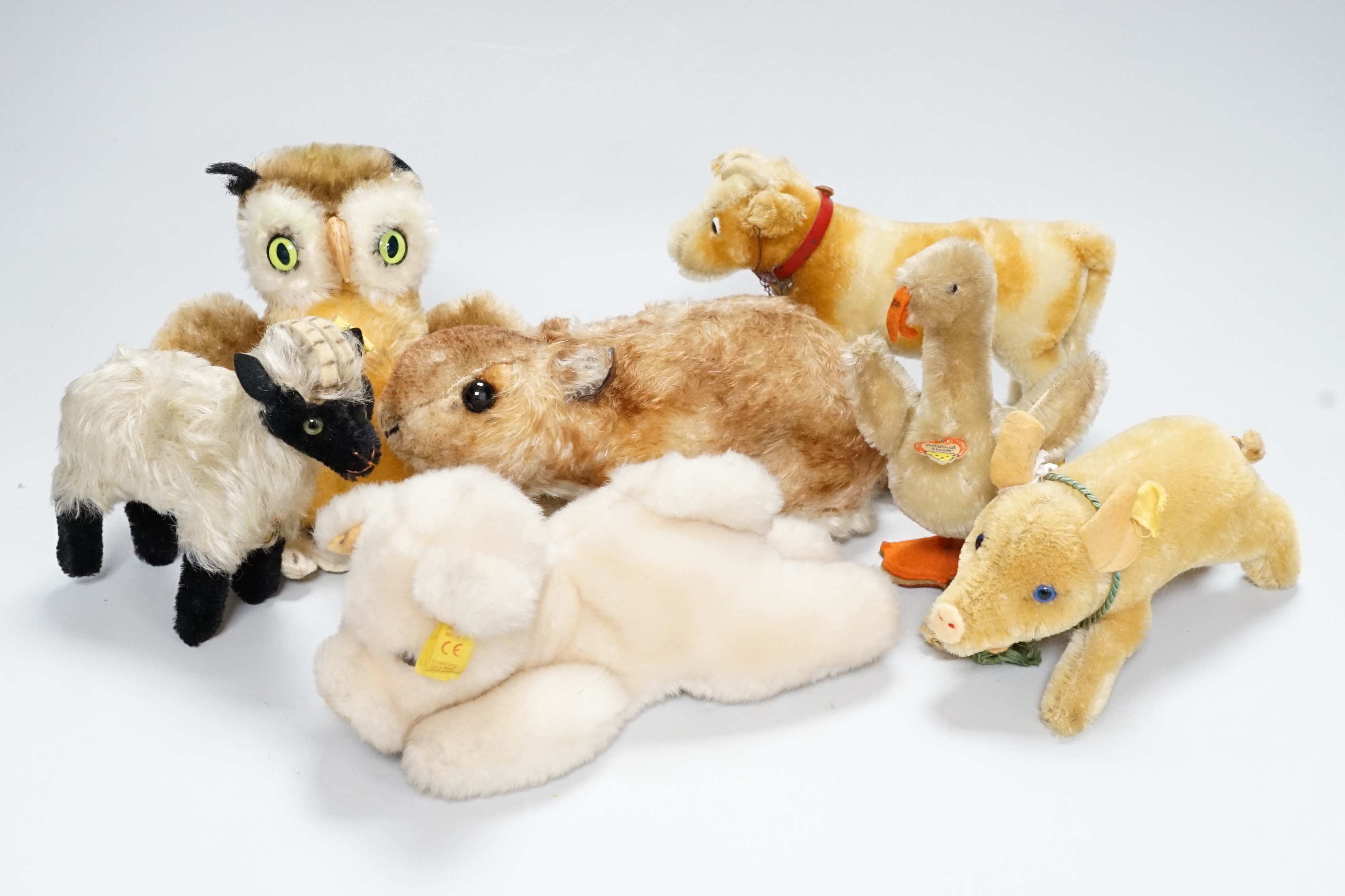 Seven Steiff animals, all 1950s